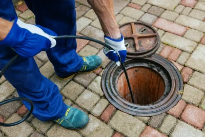 Plumber cleaning an outdoor sewer drain in Fleming Island
